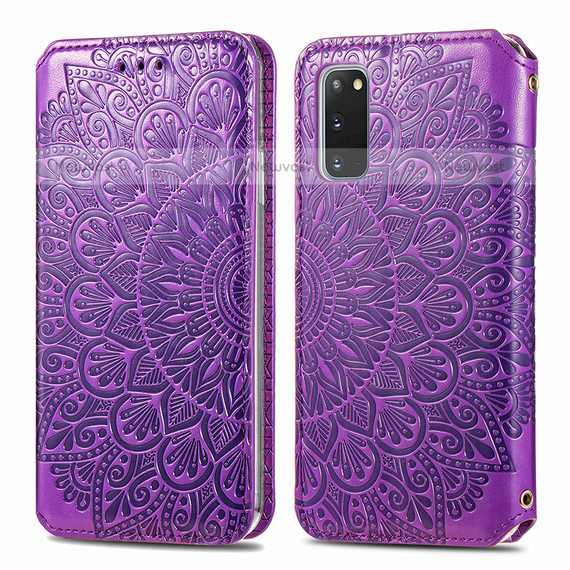 Leather Case Stands Fashionable Pattern Flip Cover Holder S01D for Samsung Galaxy S20 5G Purple