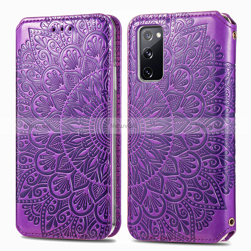 Leather Case Stands Fashionable Pattern Flip Cover Holder S01D for Samsung Galaxy S20 FE (2022) 5G Purple