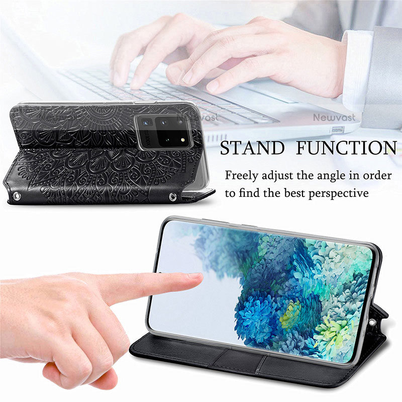 Leather Case Stands Fashionable Pattern Flip Cover Holder S01D for Samsung Galaxy S20 Ultra