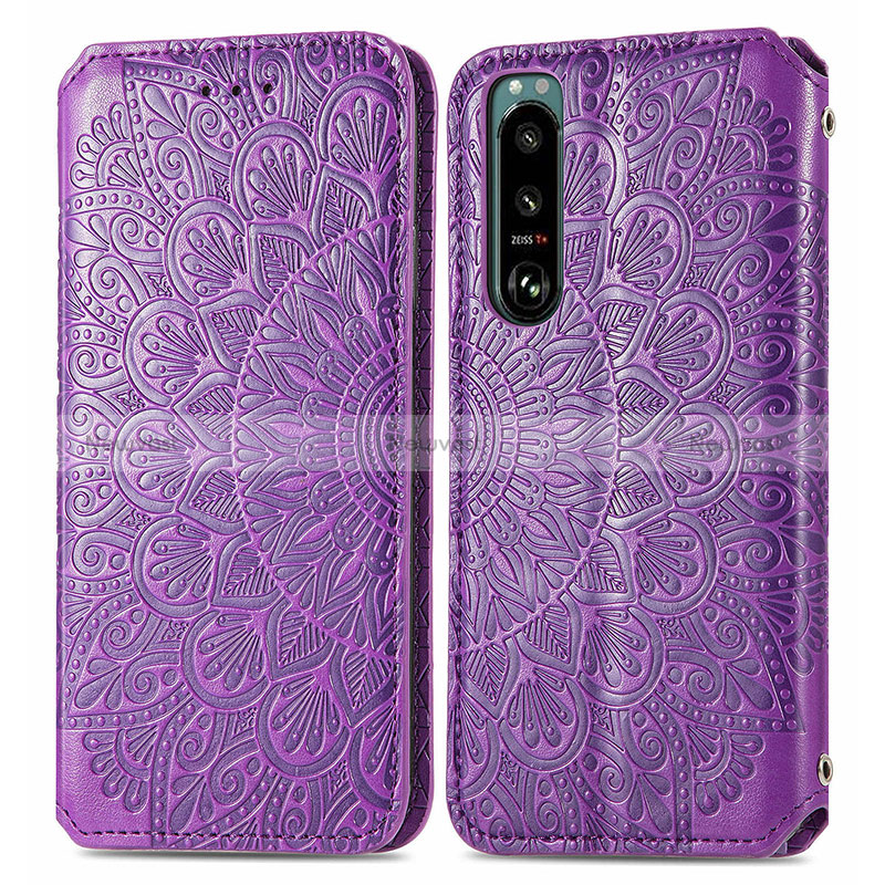 Leather Case Stands Fashionable Pattern Flip Cover Holder S01D for Sony Xperia 5 III