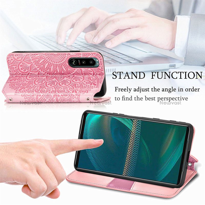 Leather Case Stands Fashionable Pattern Flip Cover Holder S01D for Sony Xperia 5 IV
