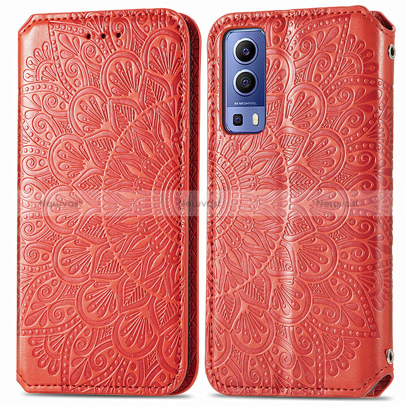 Leather Case Stands Fashionable Pattern Flip Cover Holder S01D for Vivo Y72 5G