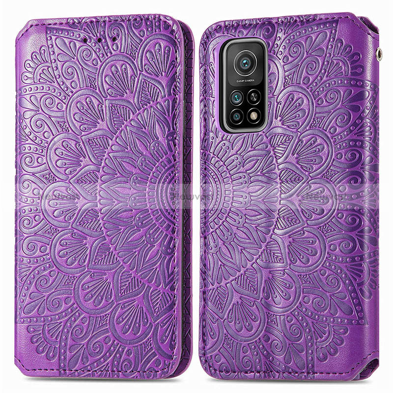 Leather Case Stands Fashionable Pattern Flip Cover Holder S01D for Xiaomi Mi 10T 5G Purple
