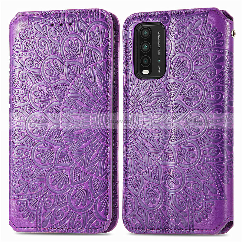 Leather Case Stands Fashionable Pattern Flip Cover Holder S01D for Xiaomi Redmi 9T 4G