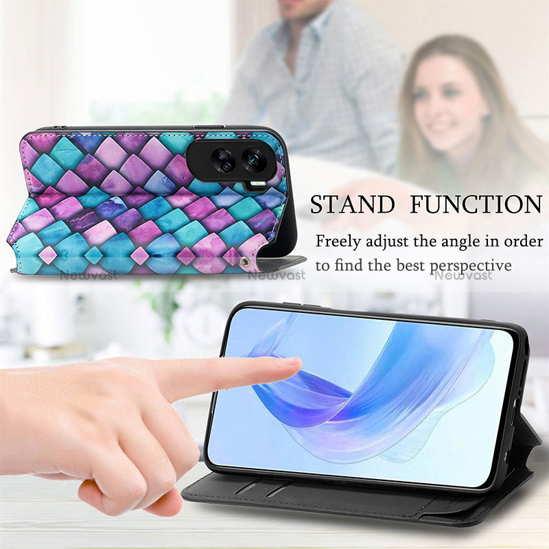 Leather Case Stands Fashionable Pattern Flip Cover Holder S02D for Huawei Honor 90 Lite 5G