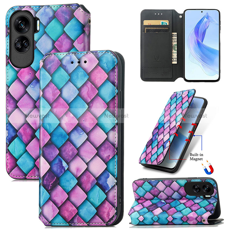 Leather Case Stands Fashionable Pattern Flip Cover Holder S02D for Huawei Honor 90 Lite 5G