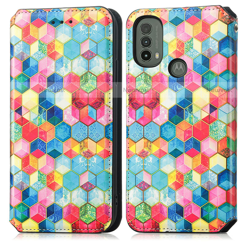 Leather Case Stands Fashionable Pattern Flip Cover Holder S02D for Motorola Moto E30