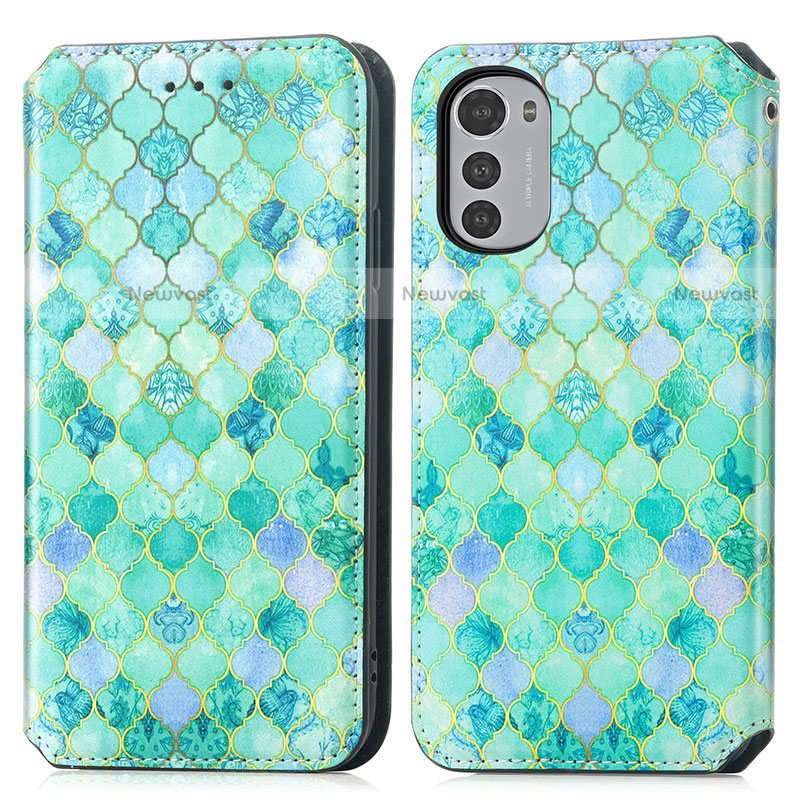 Leather Case Stands Fashionable Pattern Flip Cover Holder S02D for Motorola Moto E32