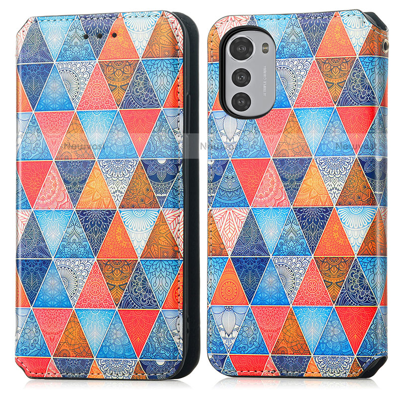 Leather Case Stands Fashionable Pattern Flip Cover Holder S02D for Motorola Moto E32