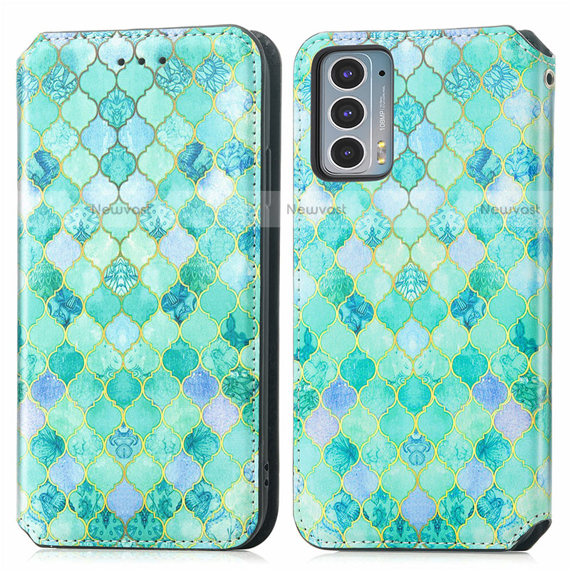 Leather Case Stands Fashionable Pattern Flip Cover Holder S02D for Motorola Moto Edge 20 5G Green