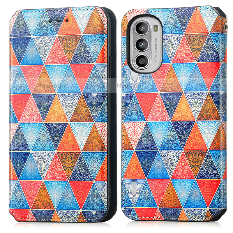 Leather Case Stands Fashionable Pattern Flip Cover Holder S02D for Motorola Moto Edge (2022) 5G Brown