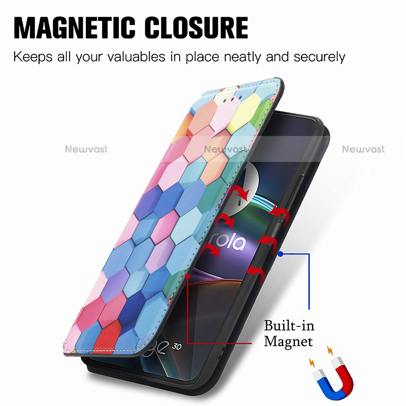 Leather Case Stands Fashionable Pattern Flip Cover Holder S02D for Motorola Moto Edge 30 5G