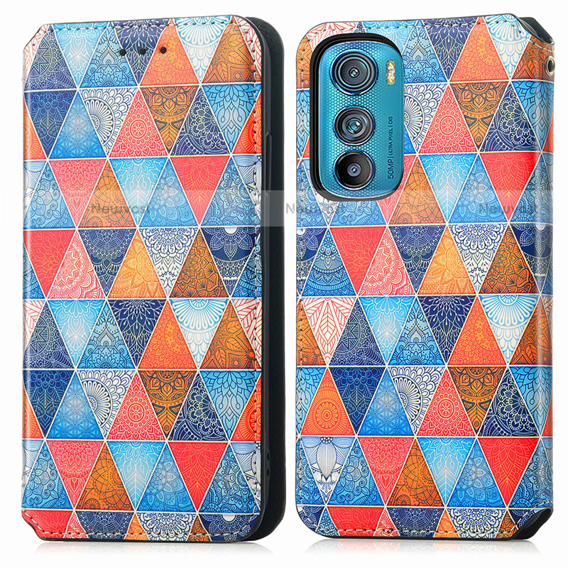 Leather Case Stands Fashionable Pattern Flip Cover Holder S02D for Motorola Moto Edge 30 5G