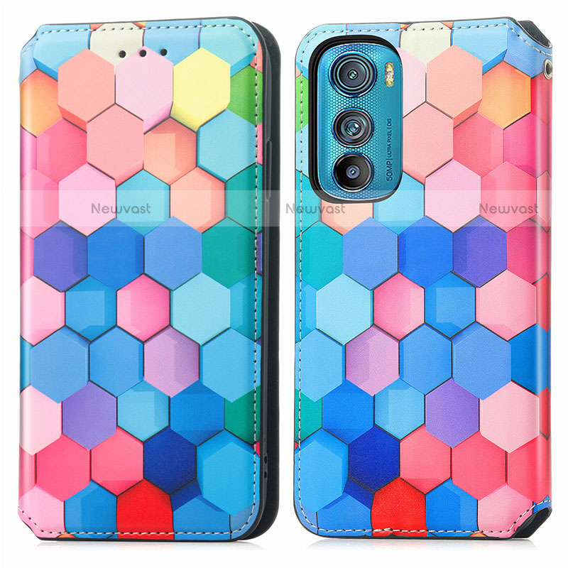 Leather Case Stands Fashionable Pattern Flip Cover Holder S02D for Motorola Moto Edge 30 5G Colorful