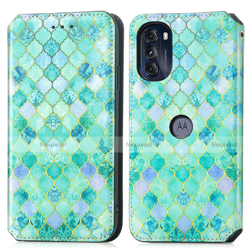 Leather Case Stands Fashionable Pattern Flip Cover Holder S02D for Motorola Moto G 5G (2022)