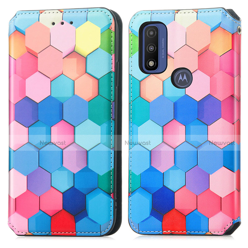 Leather Case Stands Fashionable Pattern Flip Cover Holder S02D for Motorola Moto G Pure Colorful