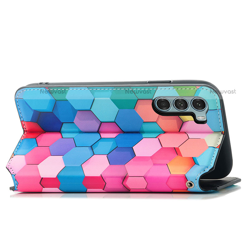 Leather Case Stands Fashionable Pattern Flip Cover Holder S02D for Motorola Moto G200 5G