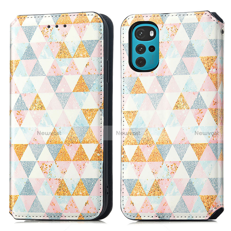 Leather Case Stands Fashionable Pattern Flip Cover Holder S02D for Motorola Moto G22