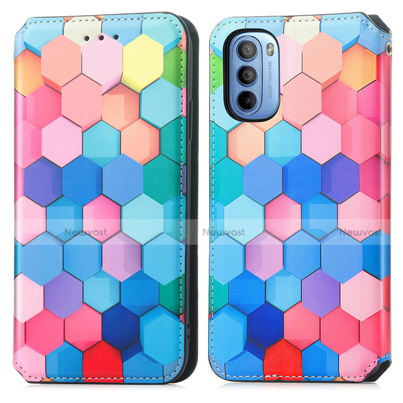 Leather Case Stands Fashionable Pattern Flip Cover Holder S02D for Motorola Moto G41 Colorful