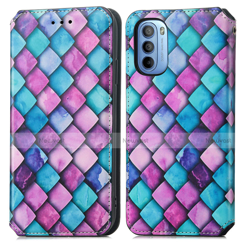 Leather Case Stands Fashionable Pattern Flip Cover Holder S02D for Motorola Moto G41 Purple