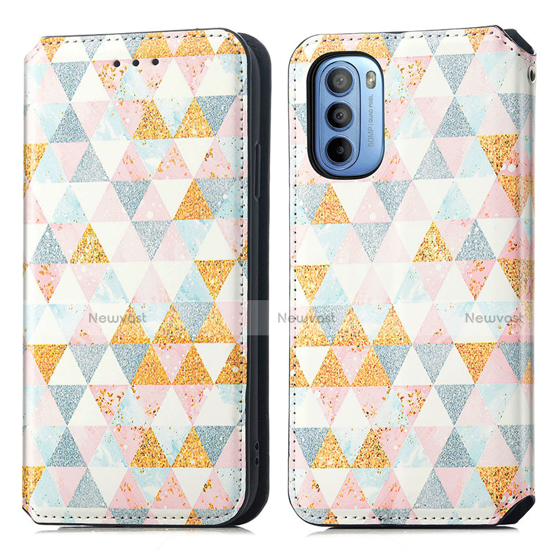 Leather Case Stands Fashionable Pattern Flip Cover Holder S02D for Motorola Moto G41 White