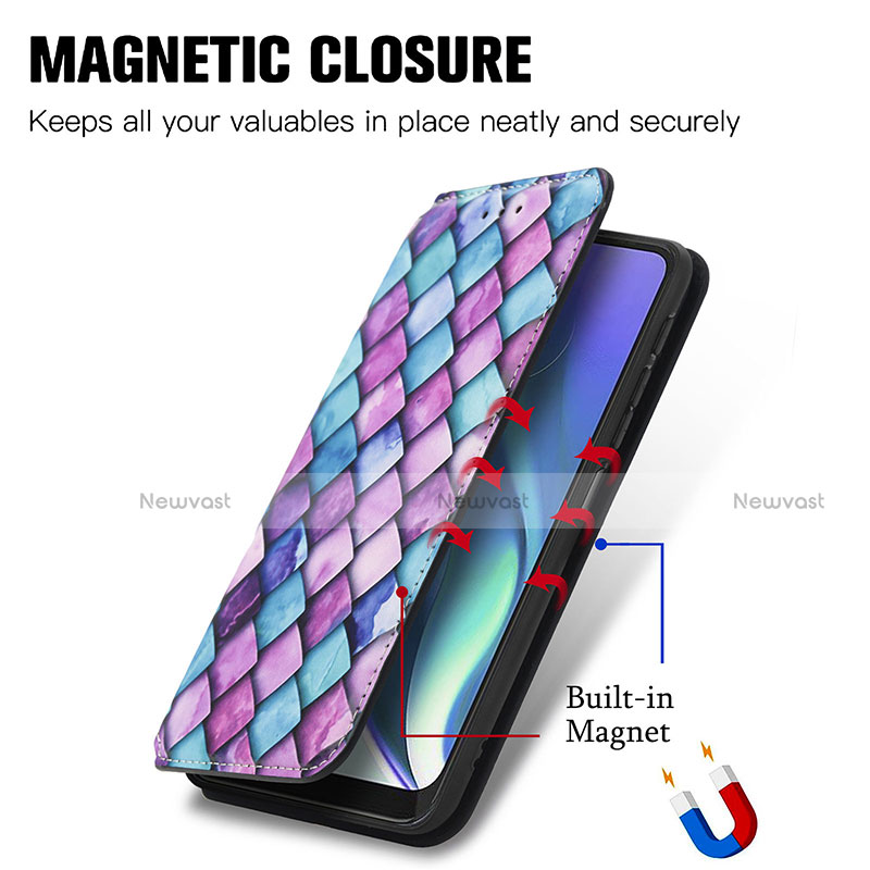 Leather Case Stands Fashionable Pattern Flip Cover Holder S02D for Motorola Moto G50 5G