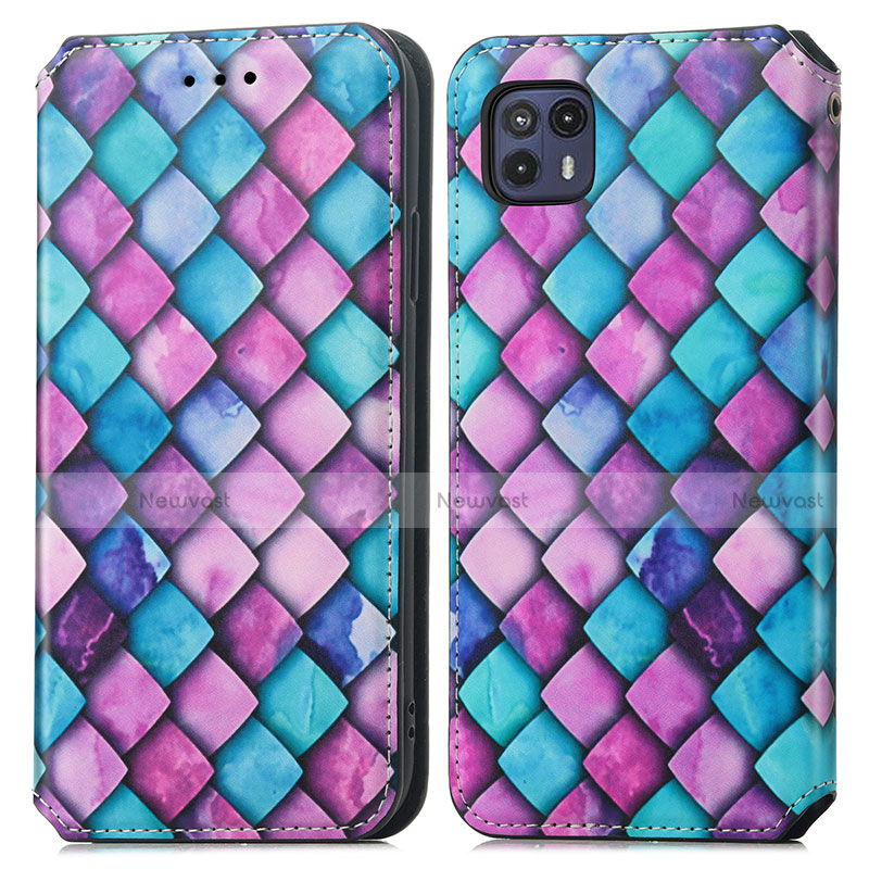 Leather Case Stands Fashionable Pattern Flip Cover Holder S02D for Motorola Moto G50 5G Purple