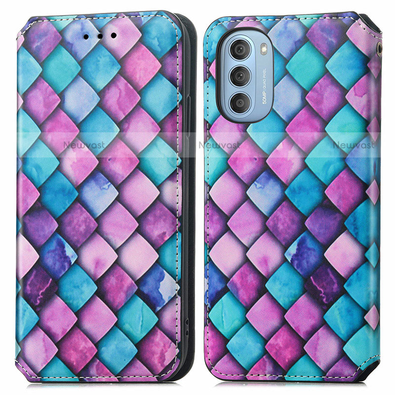 Leather Case Stands Fashionable Pattern Flip Cover Holder S02D for Motorola Moto G51 5G Purple