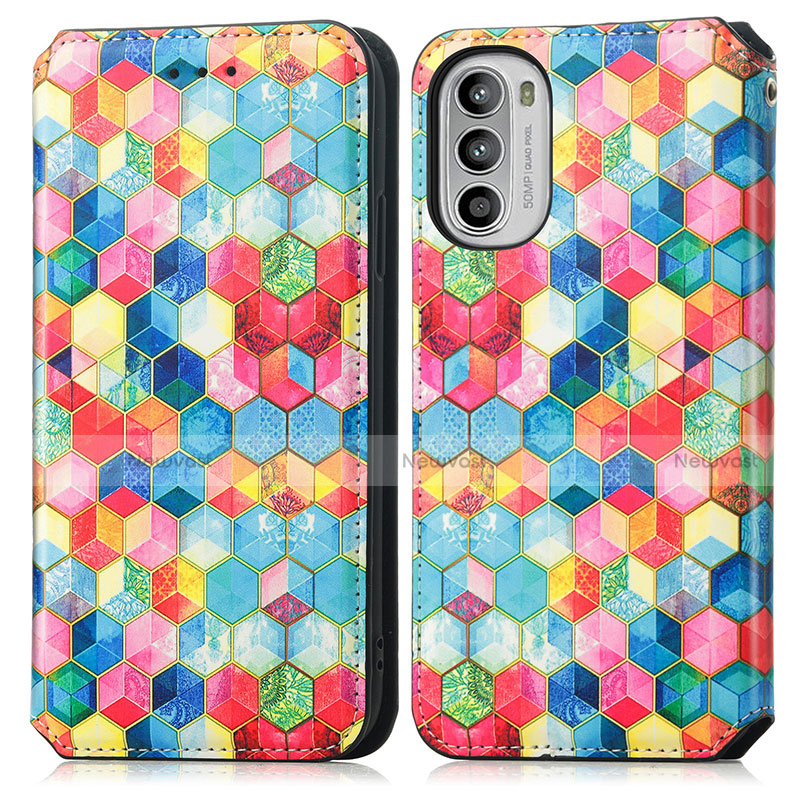 Leather Case Stands Fashionable Pattern Flip Cover Holder S02D for Motorola MOTO G52