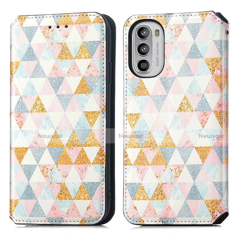 Leather Case Stands Fashionable Pattern Flip Cover Holder S02D for Motorola MOTO G52