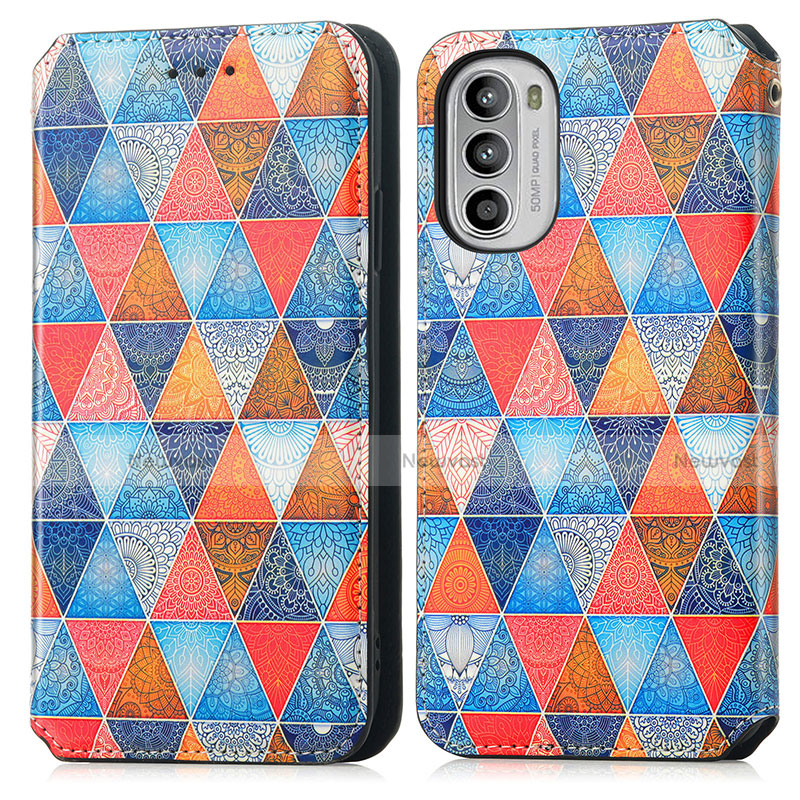 Leather Case Stands Fashionable Pattern Flip Cover Holder S02D for Motorola MOTO G52 Brown