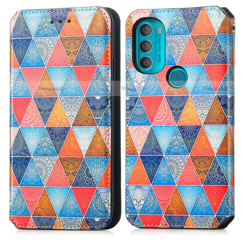 Leather Case Stands Fashionable Pattern Flip Cover Holder S02D for Motorola Moto G71 5G
