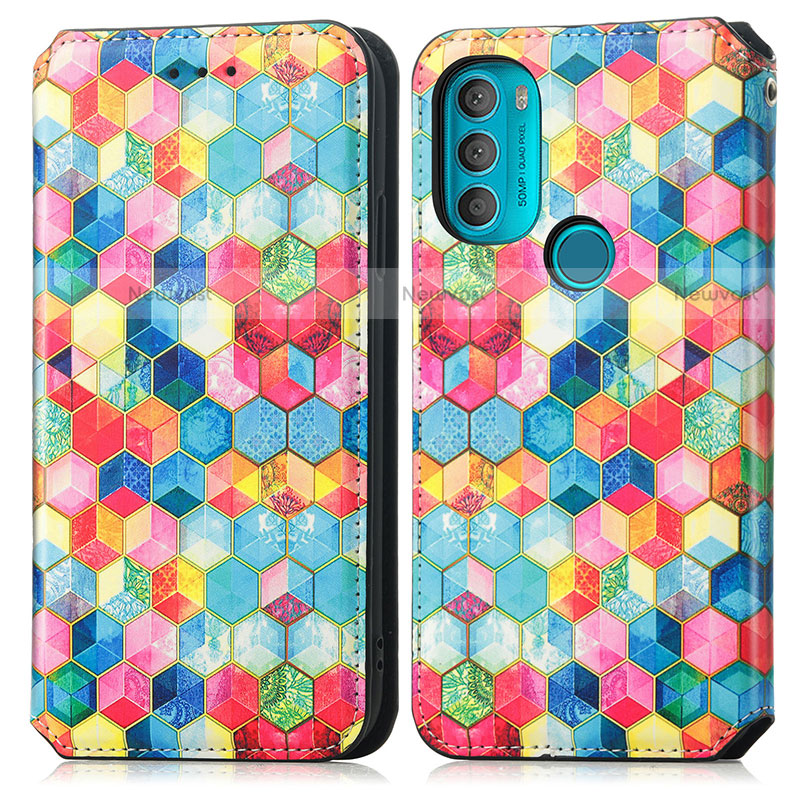 Leather Case Stands Fashionable Pattern Flip Cover Holder S02D for Motorola Moto G71 5G
