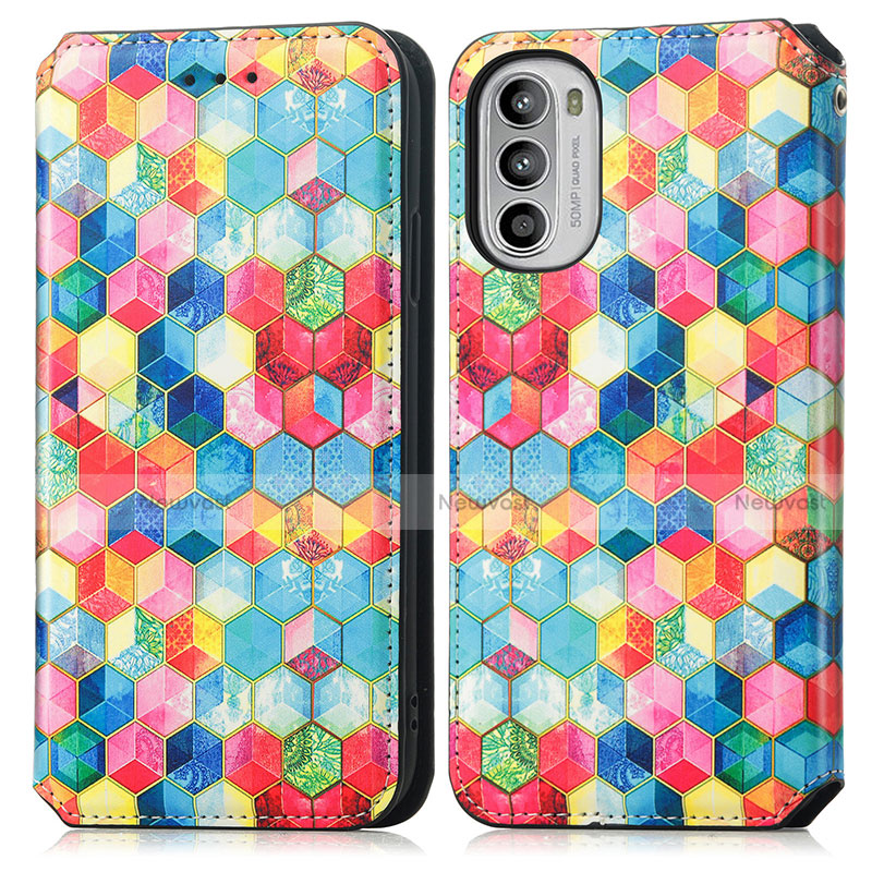 Leather Case Stands Fashionable Pattern Flip Cover Holder S02D for Motorola Moto G71s 5G