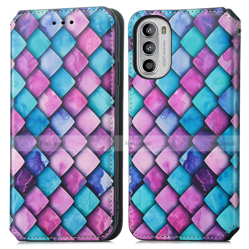 Leather Case Stands Fashionable Pattern Flip Cover Holder S02D for Motorola Moto G71s 5G Purple