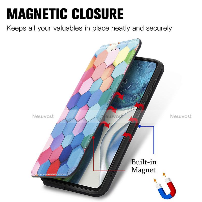 Leather Case Stands Fashionable Pattern Flip Cover Holder S02D for Motorola Moto G82 5G