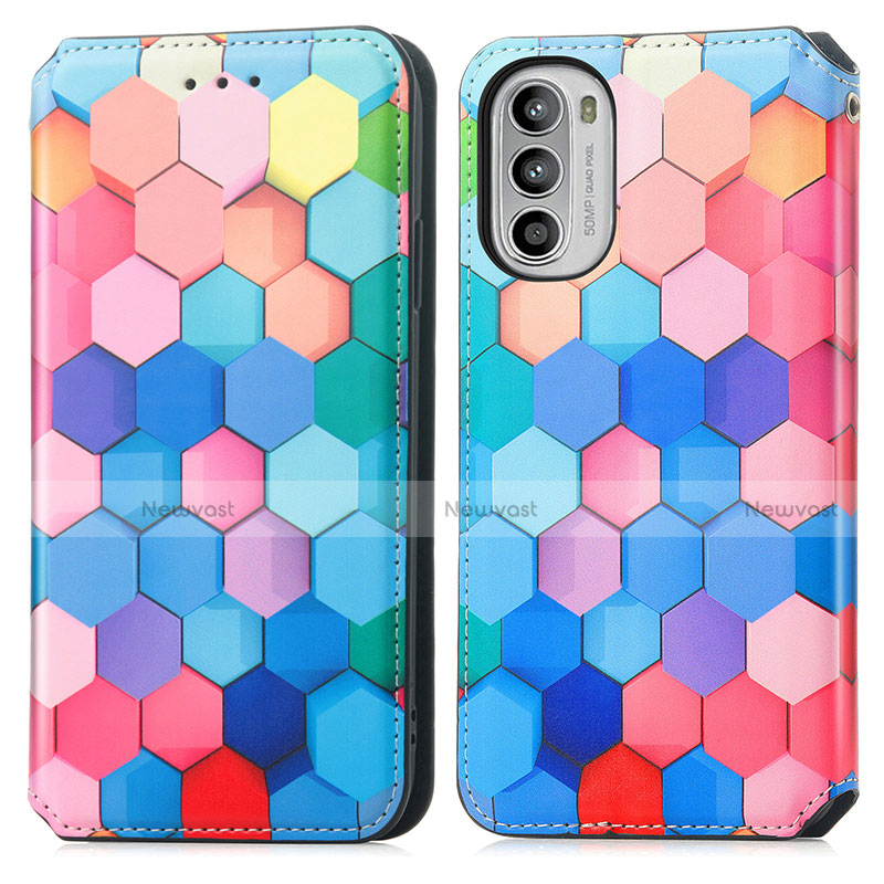 Leather Case Stands Fashionable Pattern Flip Cover Holder S02D for Motorola Moto G82 5G Colorful