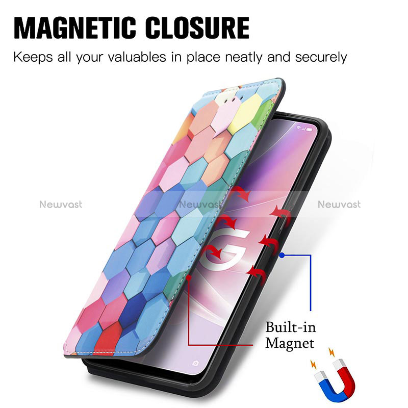 Leather Case Stands Fashionable Pattern Flip Cover Holder S02D for Oppo A56S 5G