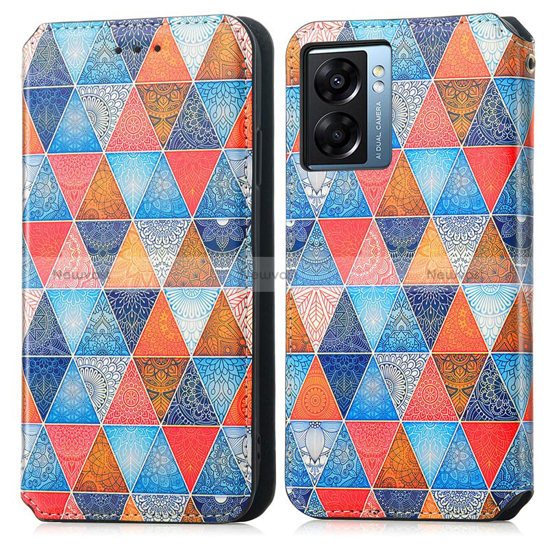 Leather Case Stands Fashionable Pattern Flip Cover Holder S02D for Oppo A56S 5G