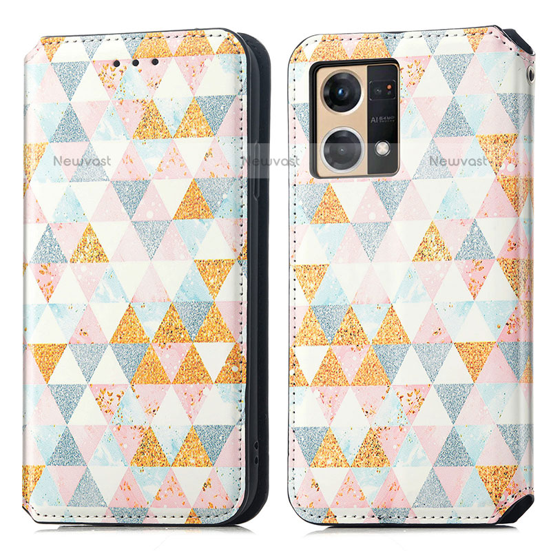 Leather Case Stands Fashionable Pattern Flip Cover Holder S02D for Oppo F21s Pro 4G