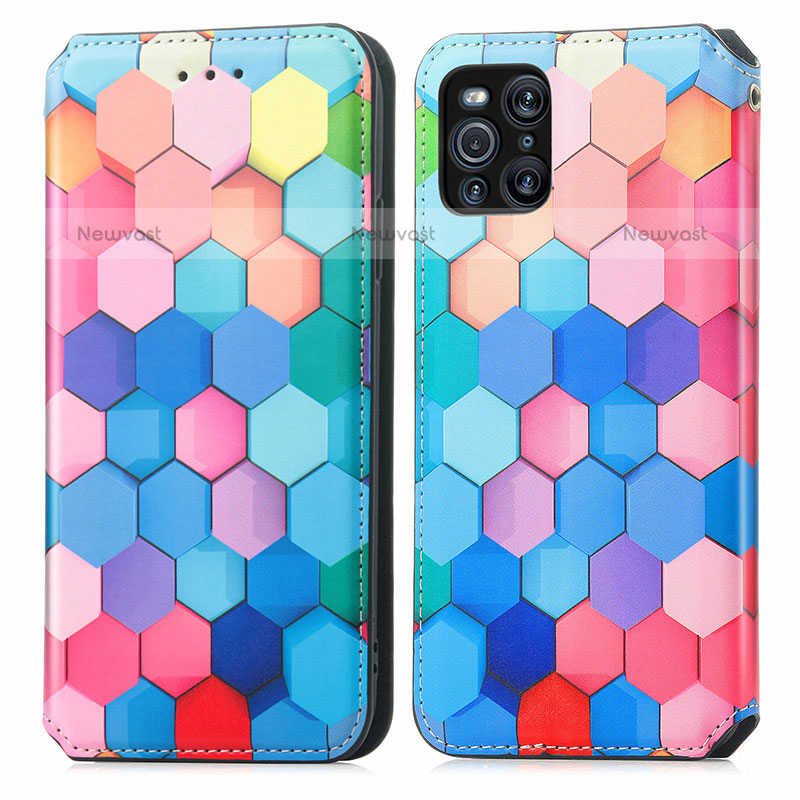 Leather Case Stands Fashionable Pattern Flip Cover Holder S02D for Oppo Find X3 Pro 5G Colorful