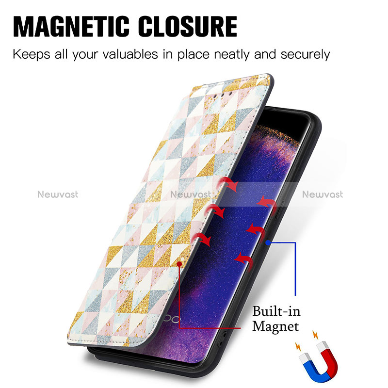 Leather Case Stands Fashionable Pattern Flip Cover Holder S02D for Oppo Find X5 5G