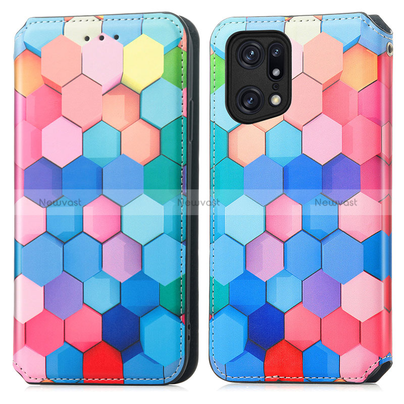 Leather Case Stands Fashionable Pattern Flip Cover Holder S02D for Oppo Find X5 5G Colorful