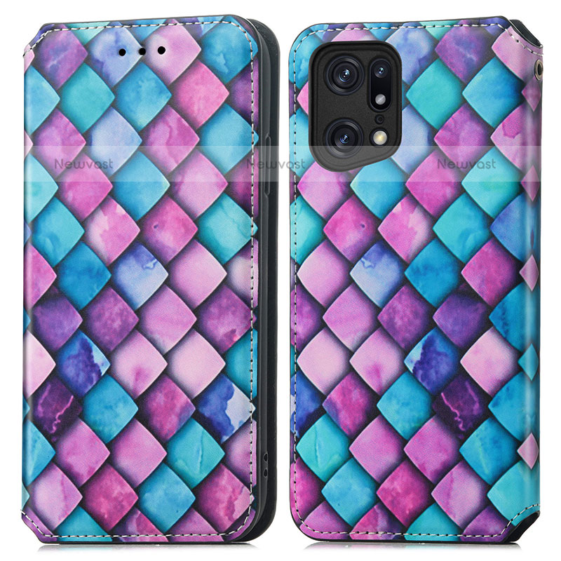 Leather Case Stands Fashionable Pattern Flip Cover Holder S02D for Oppo Find X5 Pro 5G Purple