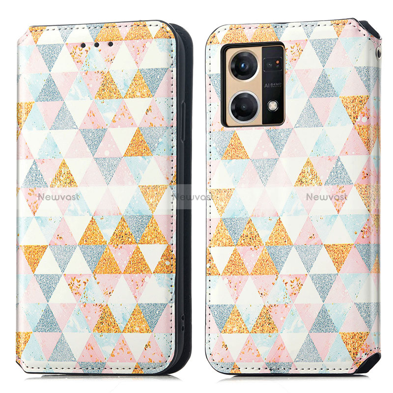 Leather Case Stands Fashionable Pattern Flip Cover Holder S02D for Oppo Reno8 4G