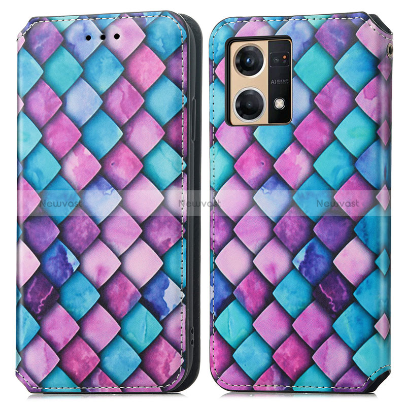 Leather Case Stands Fashionable Pattern Flip Cover Holder S02D for Oppo Reno8 4G Purple