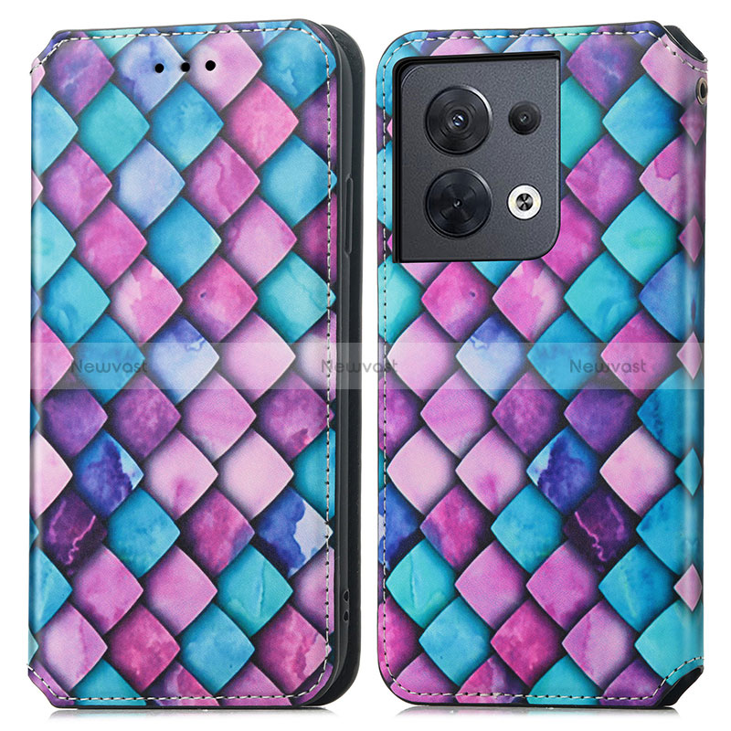 Leather Case Stands Fashionable Pattern Flip Cover Holder S02D for Oppo Reno8 5G Purple