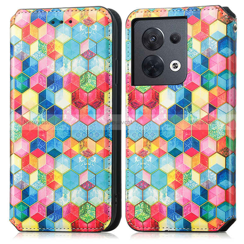 Leather Case Stands Fashionable Pattern Flip Cover Holder S02D for Oppo Reno9 5G