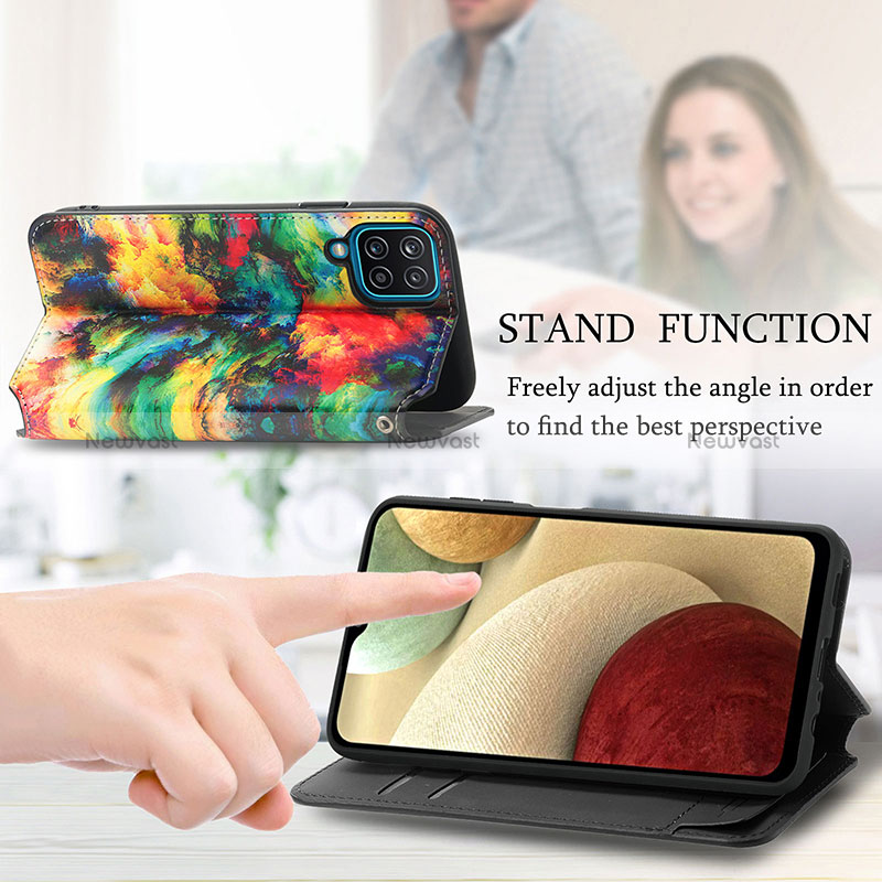 Leather Case Stands Fashionable Pattern Flip Cover Holder S02D for Samsung Galaxy A12 Nacho