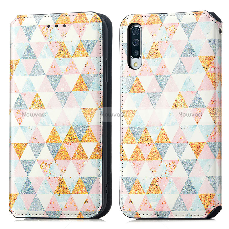 Leather Case Stands Fashionable Pattern Flip Cover Holder S02D for Samsung Galaxy A50 White